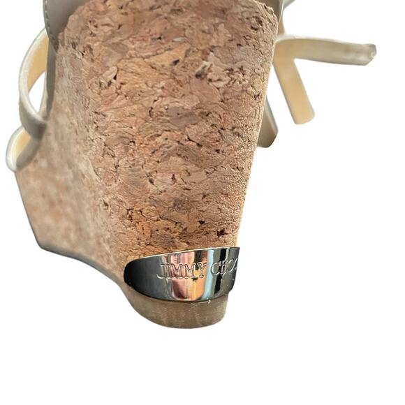 Jimmy Choo Portia Platform Wedge Sandal Beige Patent Leather Womens 35 / US 5 - Picture 6 of 10